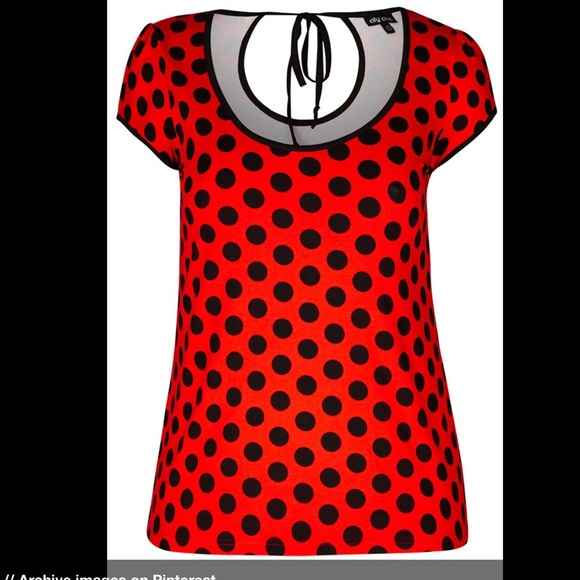 City Chic Tops - City Chic Cotton Red\Black Polka Dot Top Sz18